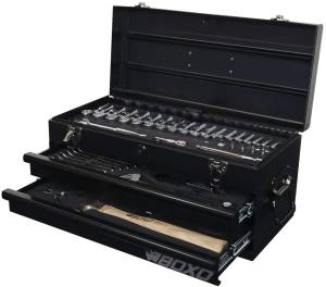 BOXO USA Heavy Duty 113 Piece Metric Tool Set with 2 Drawer Hand Carry Tool Box - Matte Black